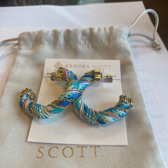 REG $98 KENDRA SCOTT MASIE CORDED 1.66" HOOP EARRINGS-PERIWINKLE MIX - Picture 5 of 7